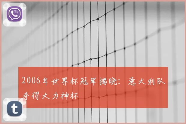 2006年世界杯冠军揭晓:意大利队夺得大力神杯